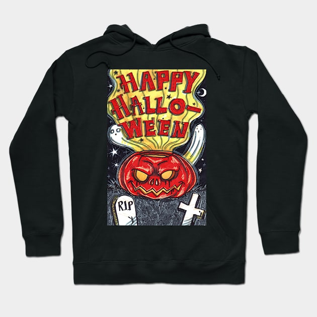 Graveyard Jack O' Lantern with Ghosts Hoodie by saradaboru